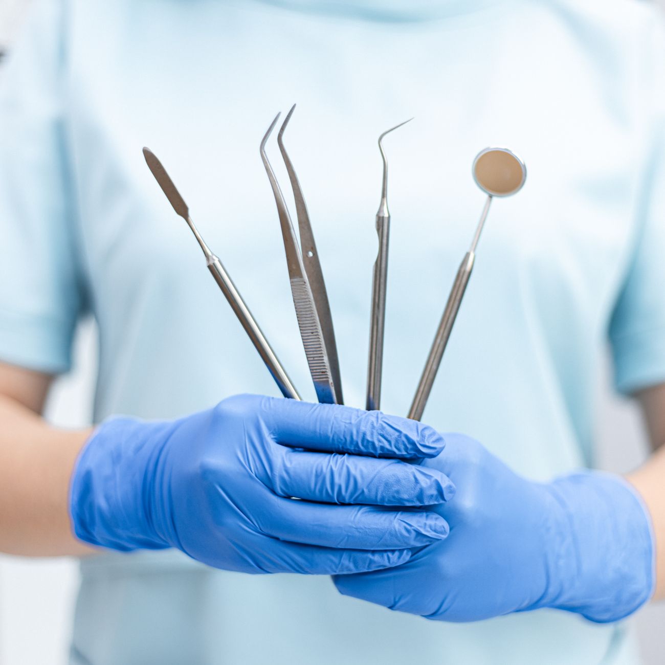 A tray of dental instruments