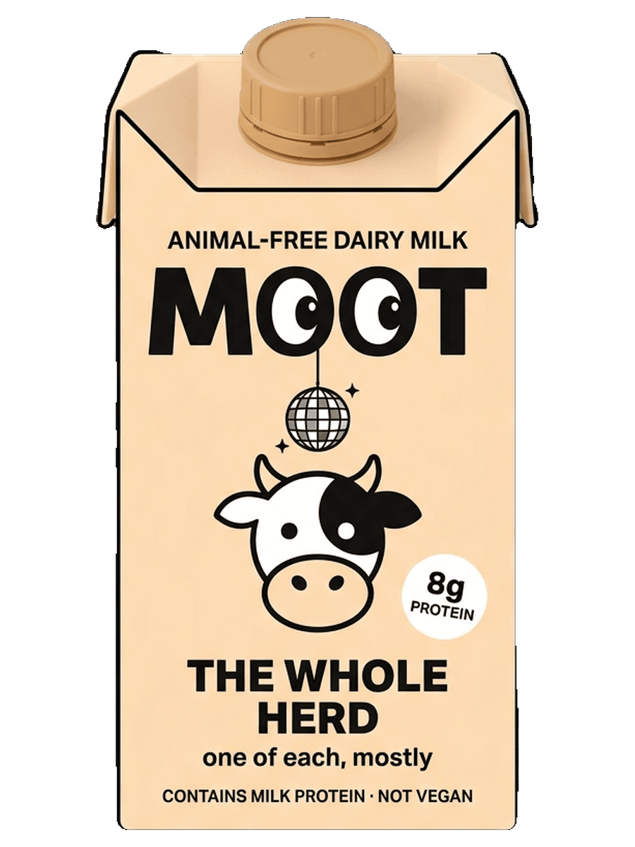 A The Whole Herd carton: animal-free dairy milk, one of each, mostly