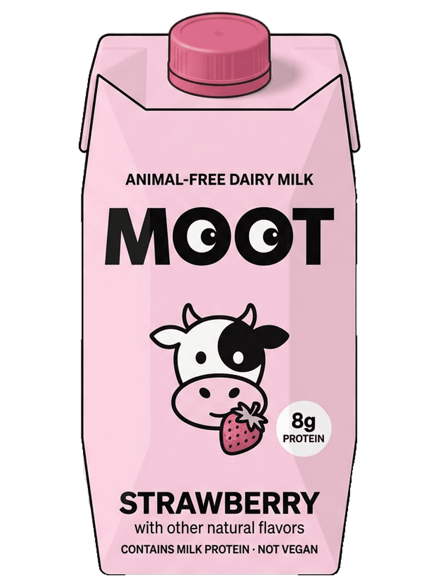 A Strawberry carton: animal-free dairy milk, with other natural flavors