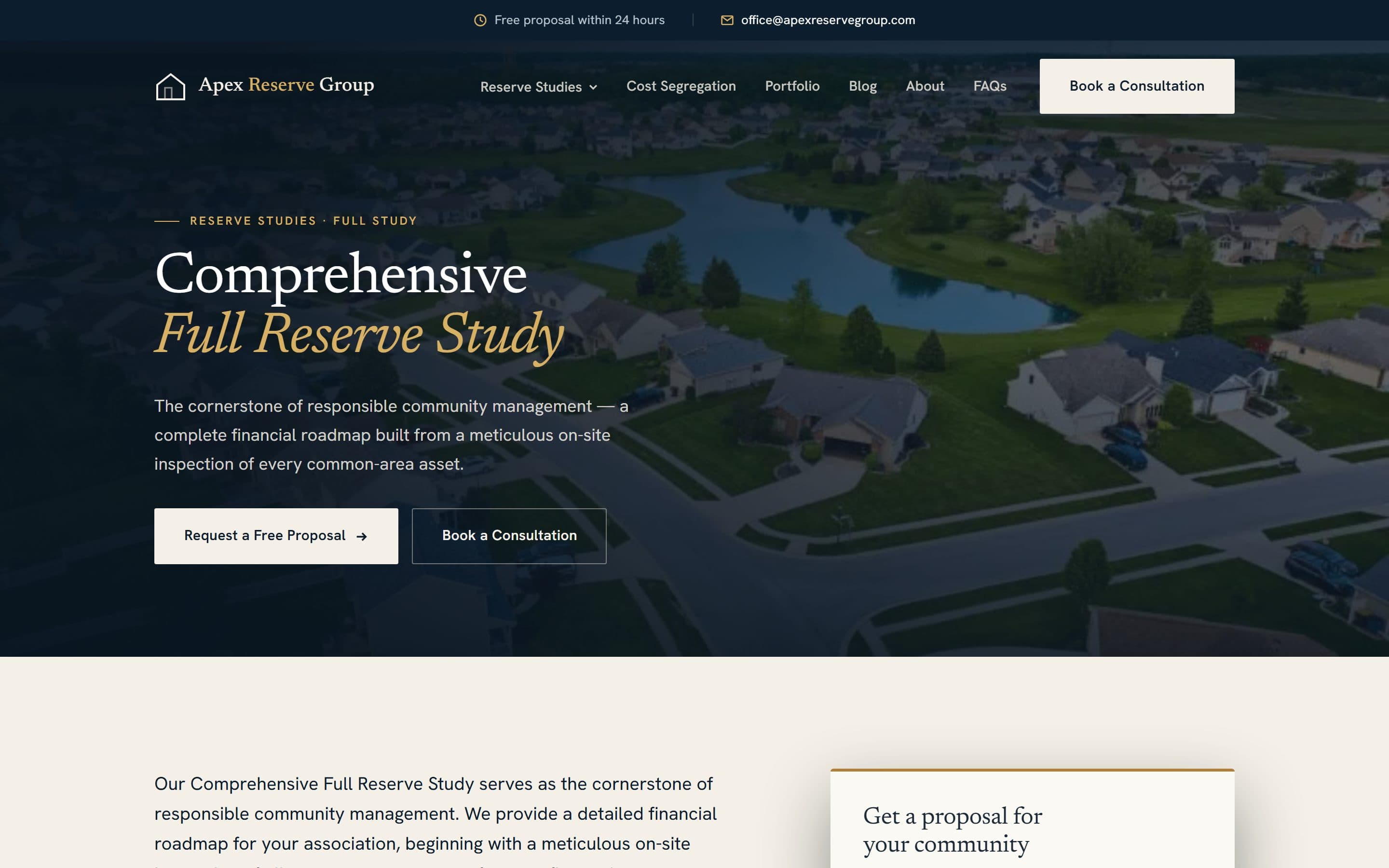 Apex Reserve Group: Full reserve study page — deliverables, compliance, proposal form